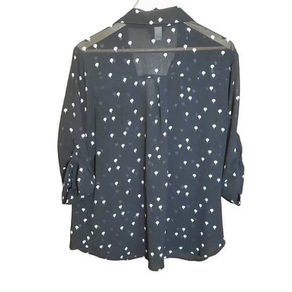 Torrid Womens Button Front Hot Air Balloon Print Sheer Cuffed Sleeves Top Size 0 - Picture 3 of 8
